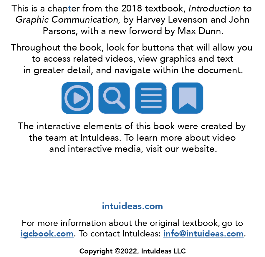 This is a chapter from the 2018 textbook, Introduction to Graphic Communication, by Harvey Levenson and John Parsons,...